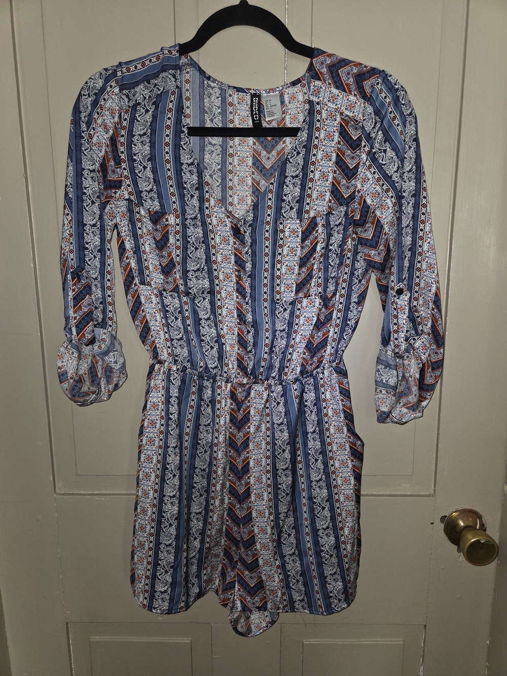 H&M Blue and Rust Patterned Jumpsuit